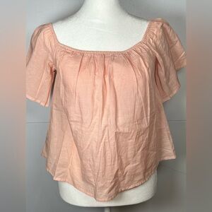 Express Light Coral Off-Shoulder Blouse. Linen Blend.